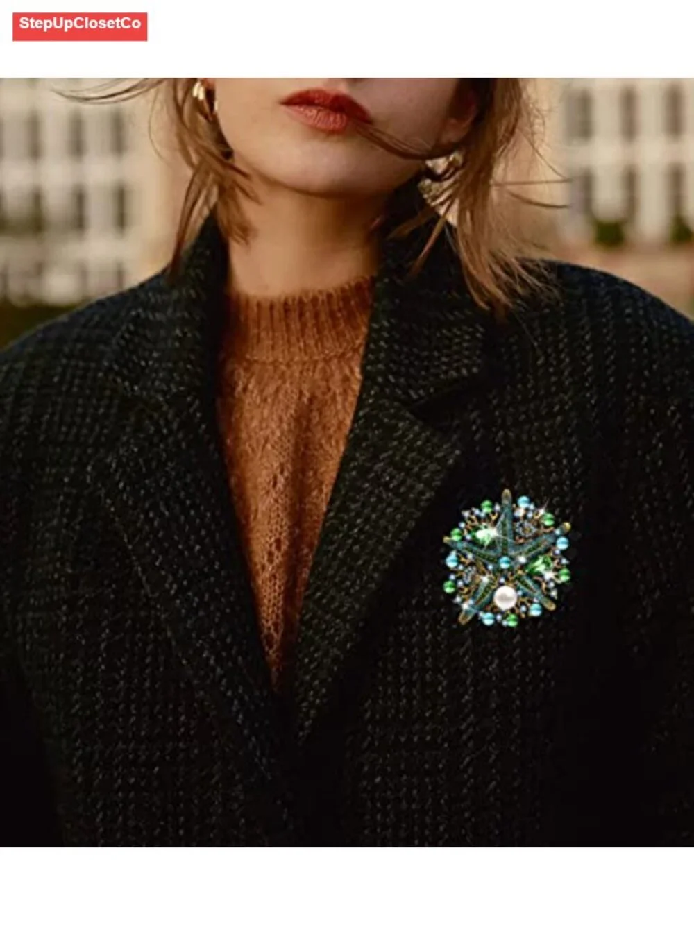 Vintage Style Crystal Starfish Brooch Pin for Women Scarf Hat Corsage